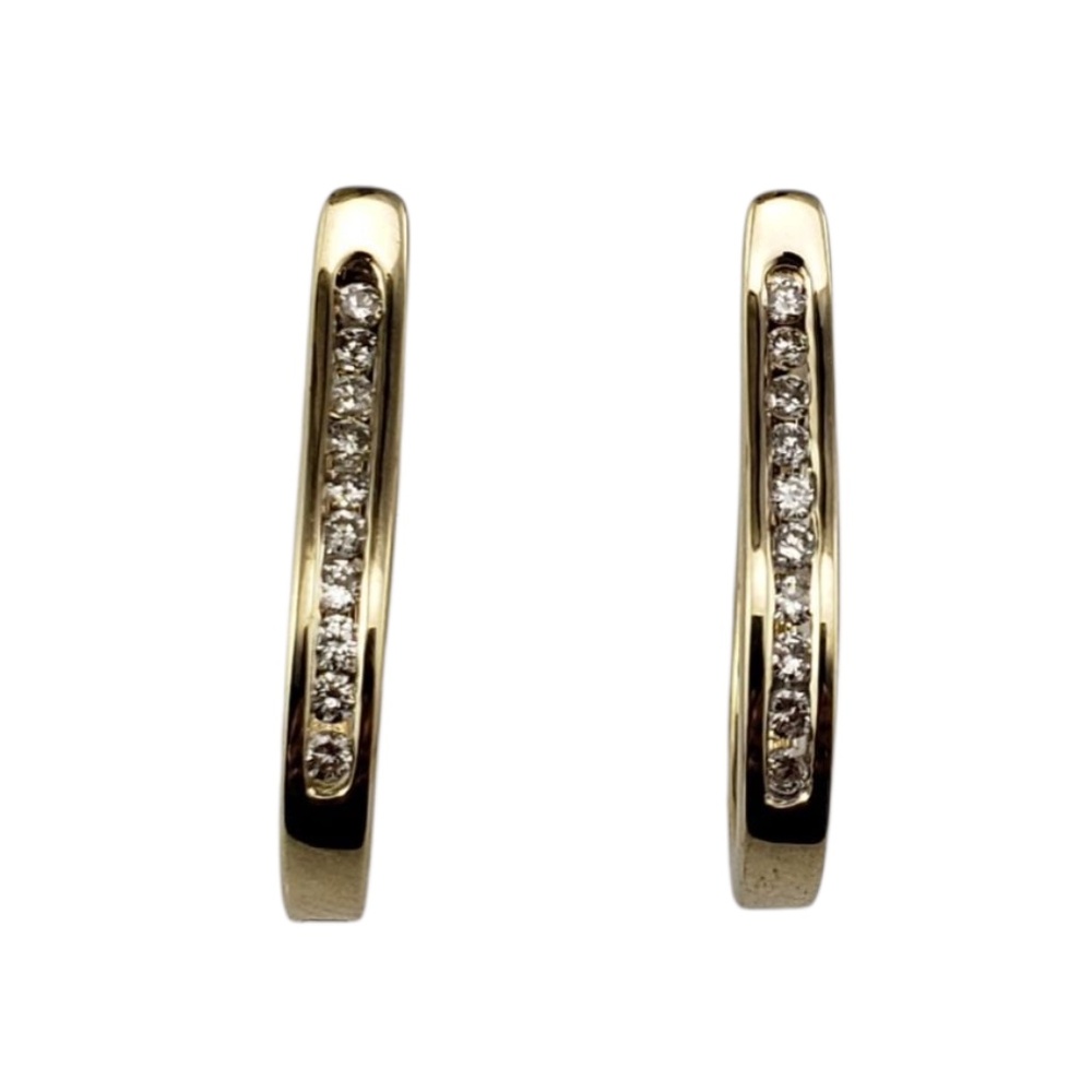 14 Karat Yellow Gold and Diamond Oval Hoop Earrings #21977